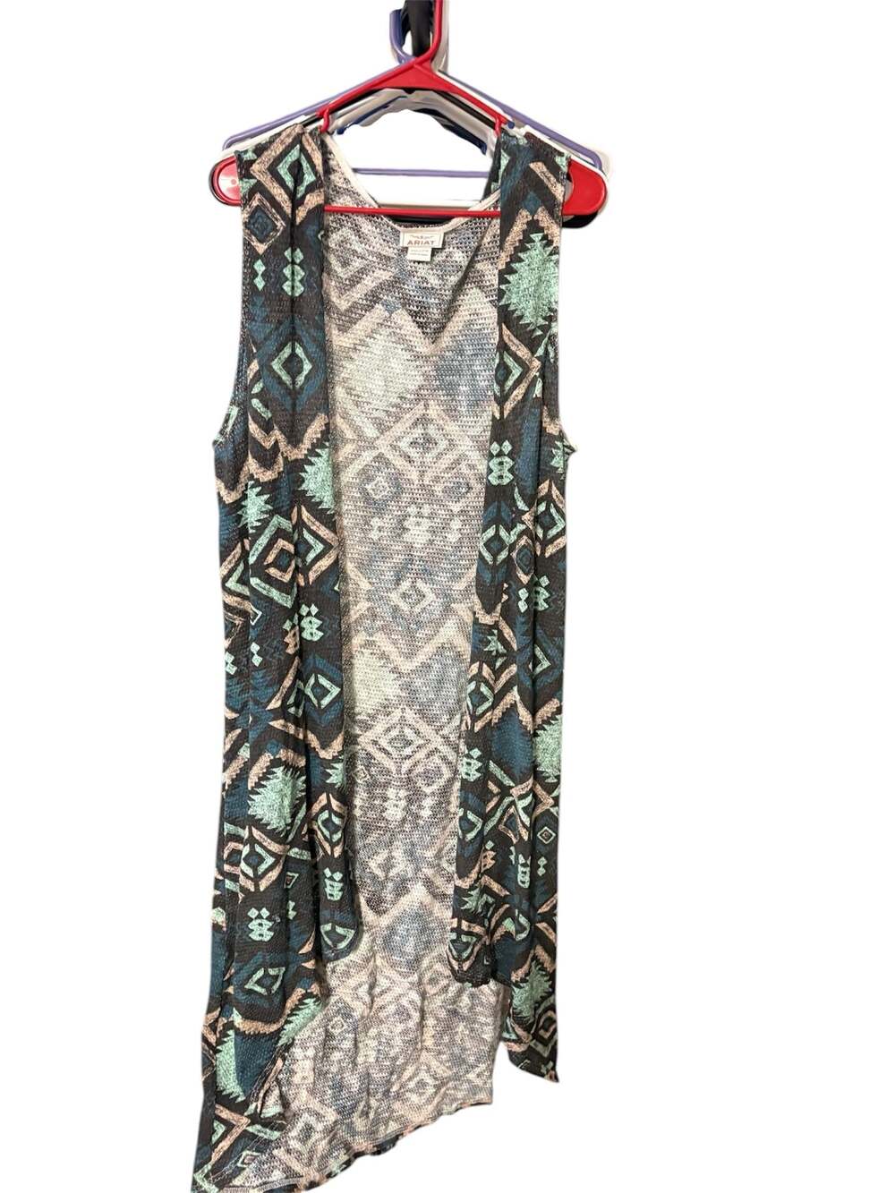 Ariat Women's Southwestern Geometric Print Long Open Front Vest Size XXL